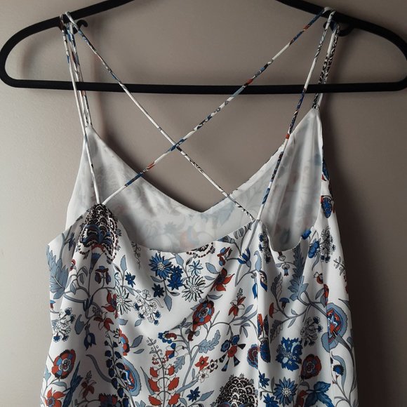 H&M Lined Flowy Cami | White with Blue Rust Flowers | Size 4 - Picture 6 of 10